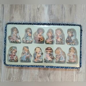 Vintage Adeline Collection Ceramic Magnet Set 12 Hand Painted Rare Cottagecore